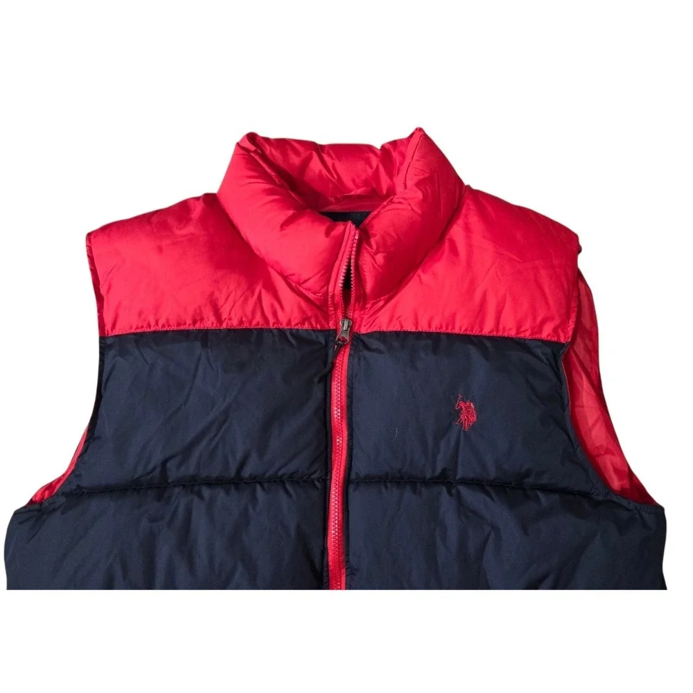 US Polo Assn Men's Size Large Quilted Puffer Vest Full Zip‎ Navy Red Color Block